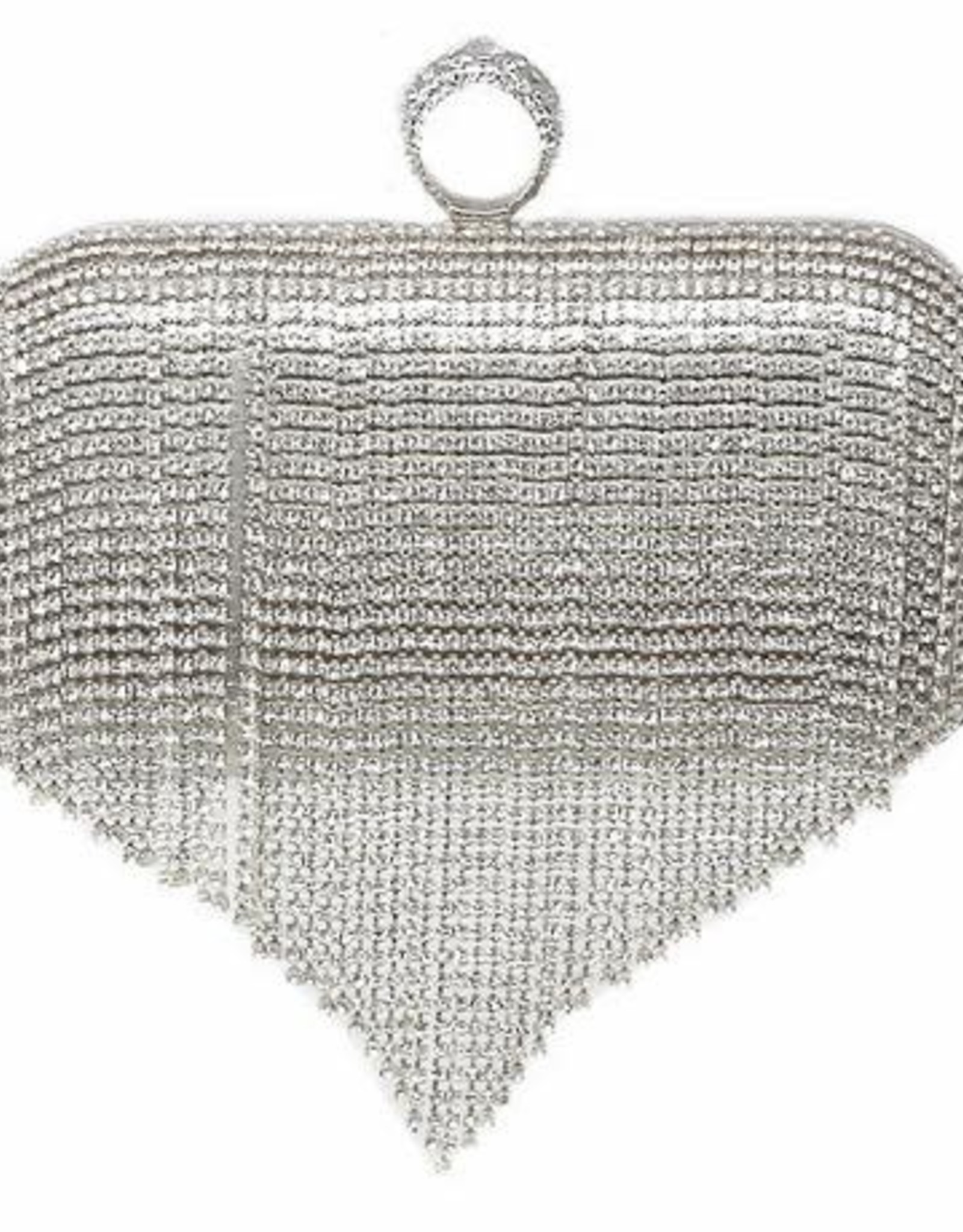 Rhinestone Fringe Rectangle Clutch - Silver