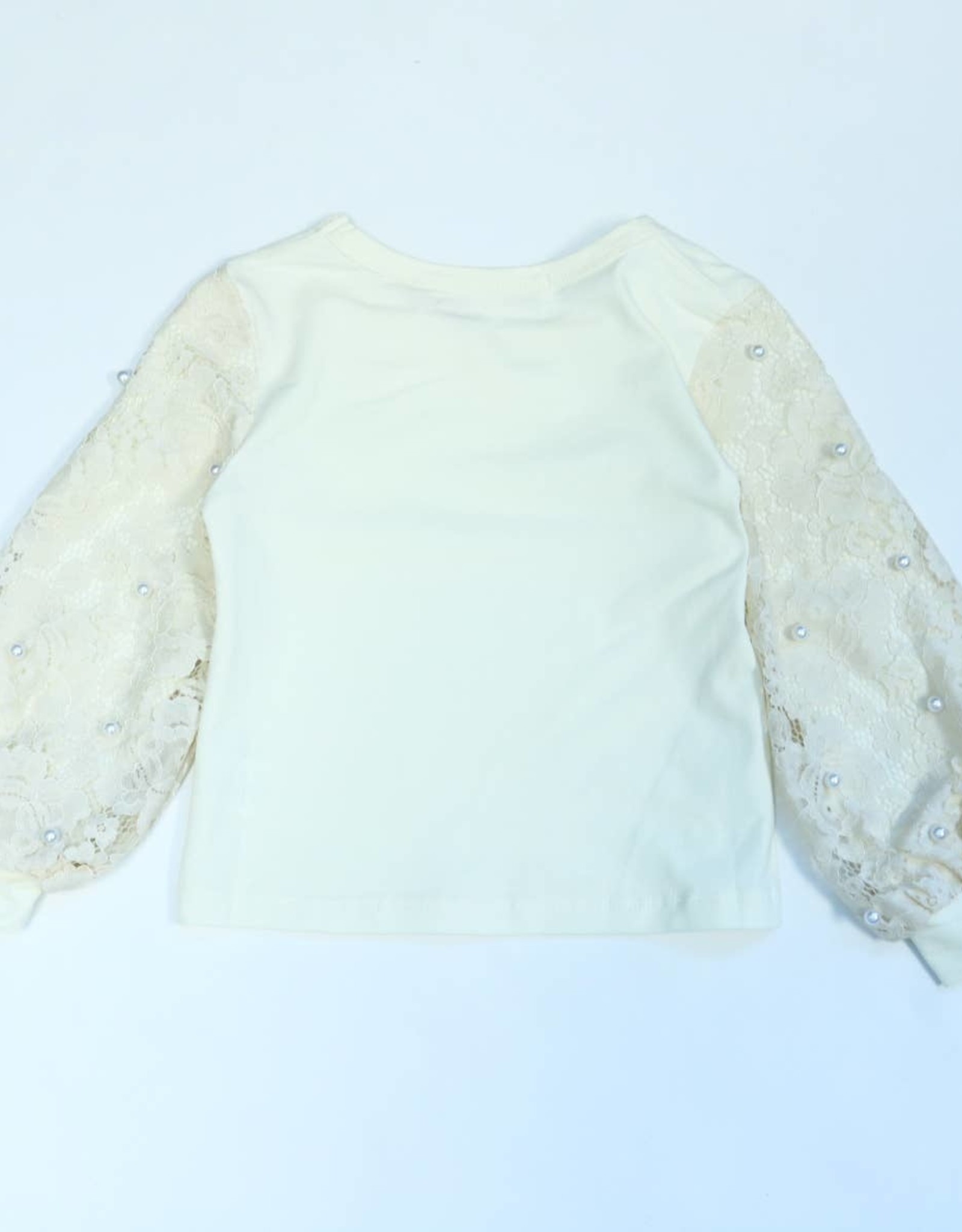 Girls Pearl/Lace Lantern Sleeve Top