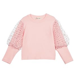 Girls Mesh Dot Statement Sleeve Top