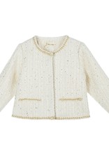 Girls' Sequin Tweed Jkt w/ Fur Scarf - Ivory