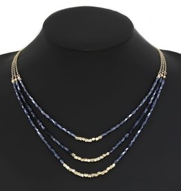 Faceted Glass Beaded Triple Layer Necklace - Navy