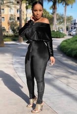 Velvet Off Shoulder Jumpsuit