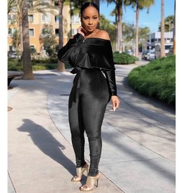 Velvet Off Shoulder Jumpsuit