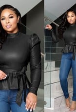 Faux Leather LS Peplum