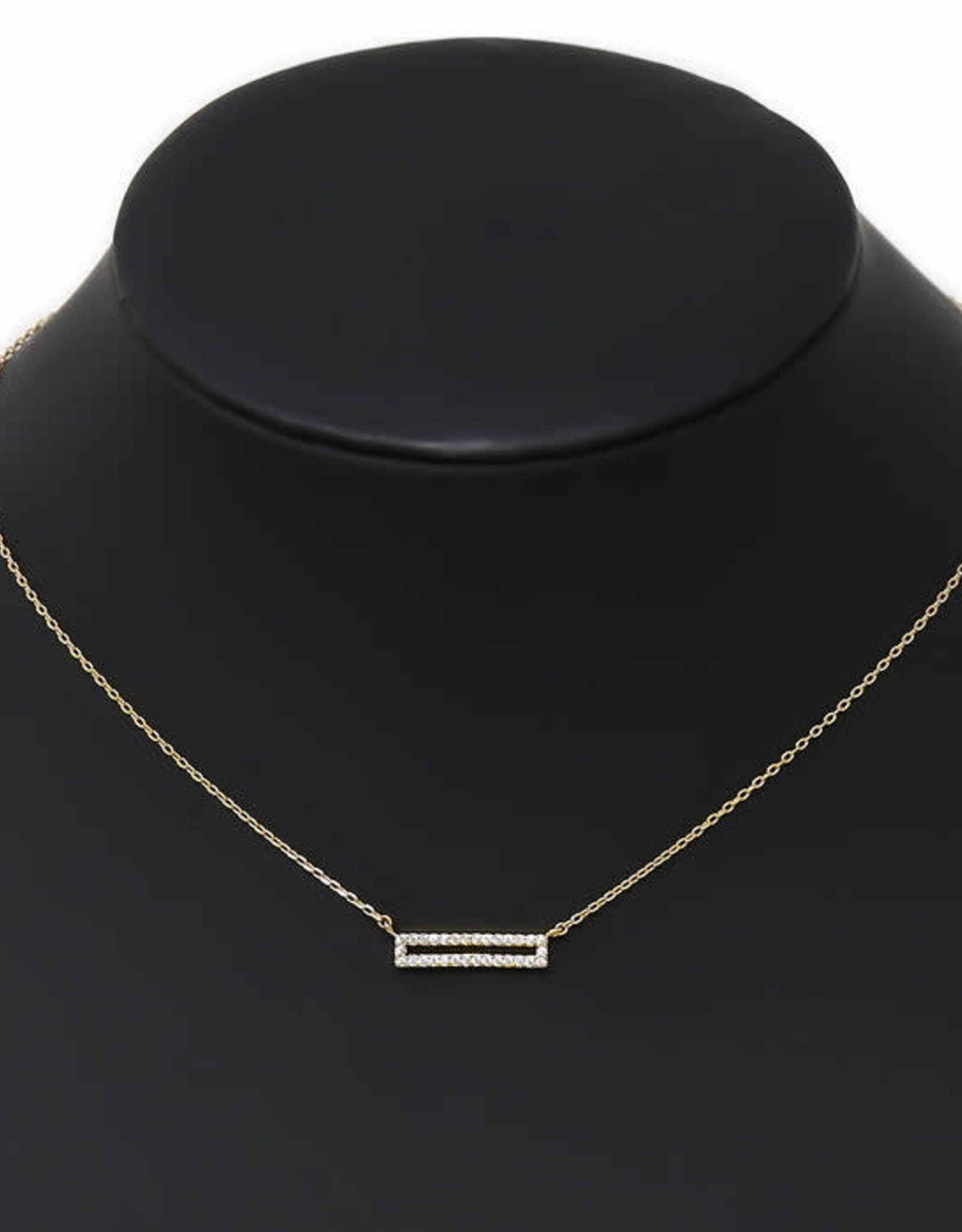 Cubic Zirconia Pave Rectangle  Bar Pendant Necklace