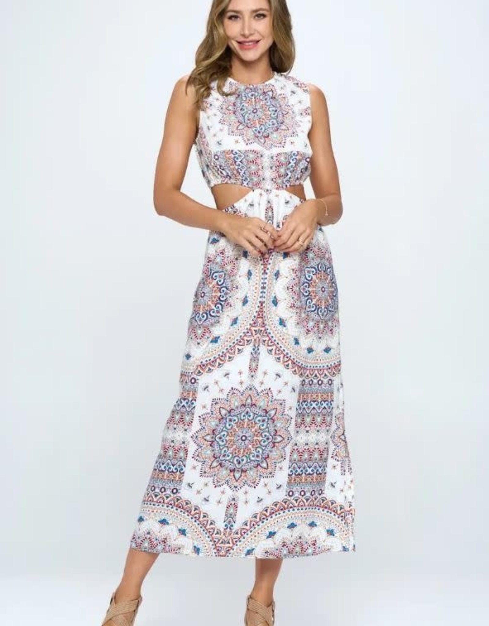 Sleeveless Print Side Cutout Maxi Dress