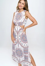 Sleeveless Print Side Cutout Maxi Dress