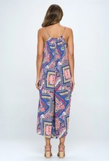 Sleeveless Print Jumpsuit w/Pockets - Pink