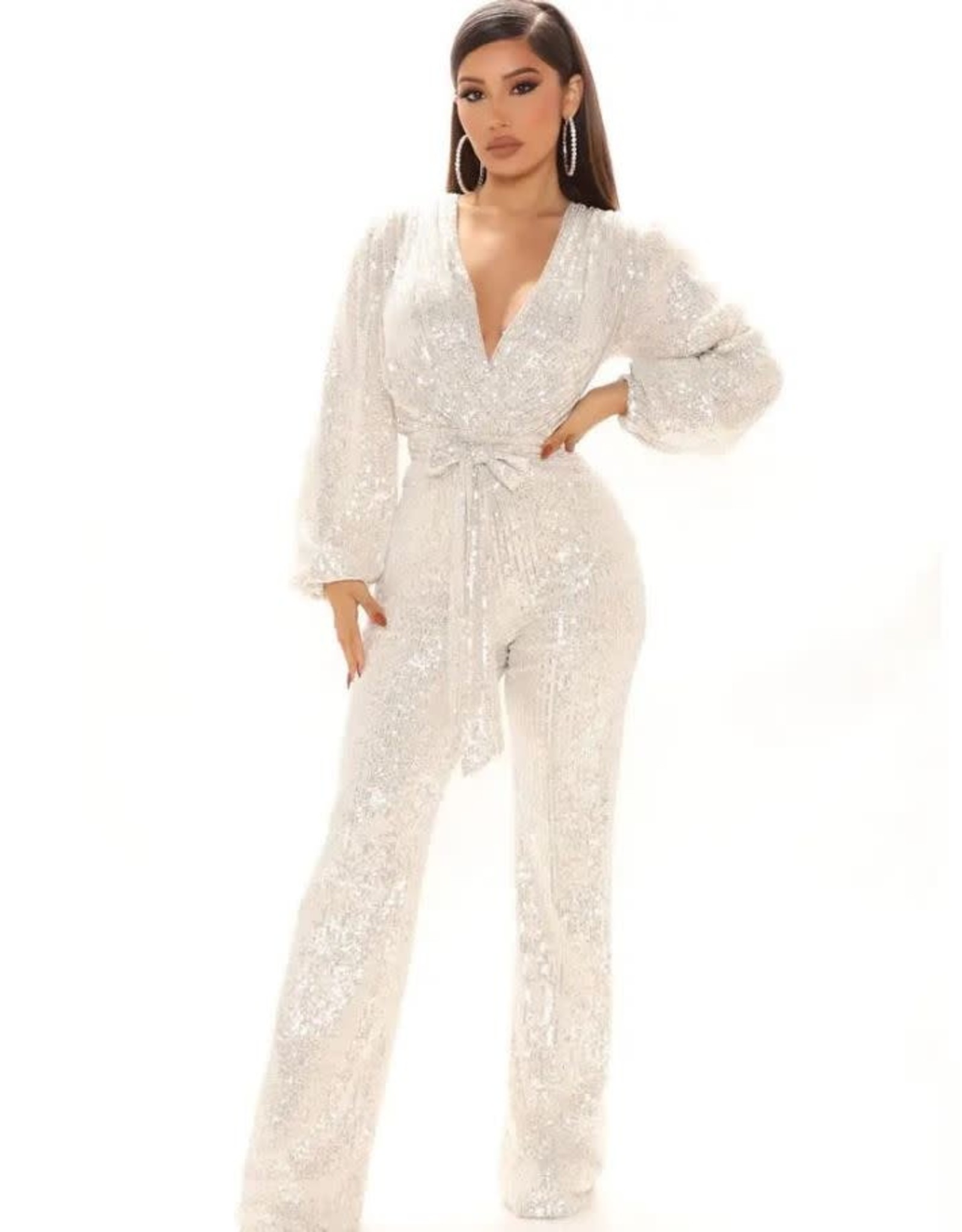 V-Neck Allover Sequin Jumpsuit