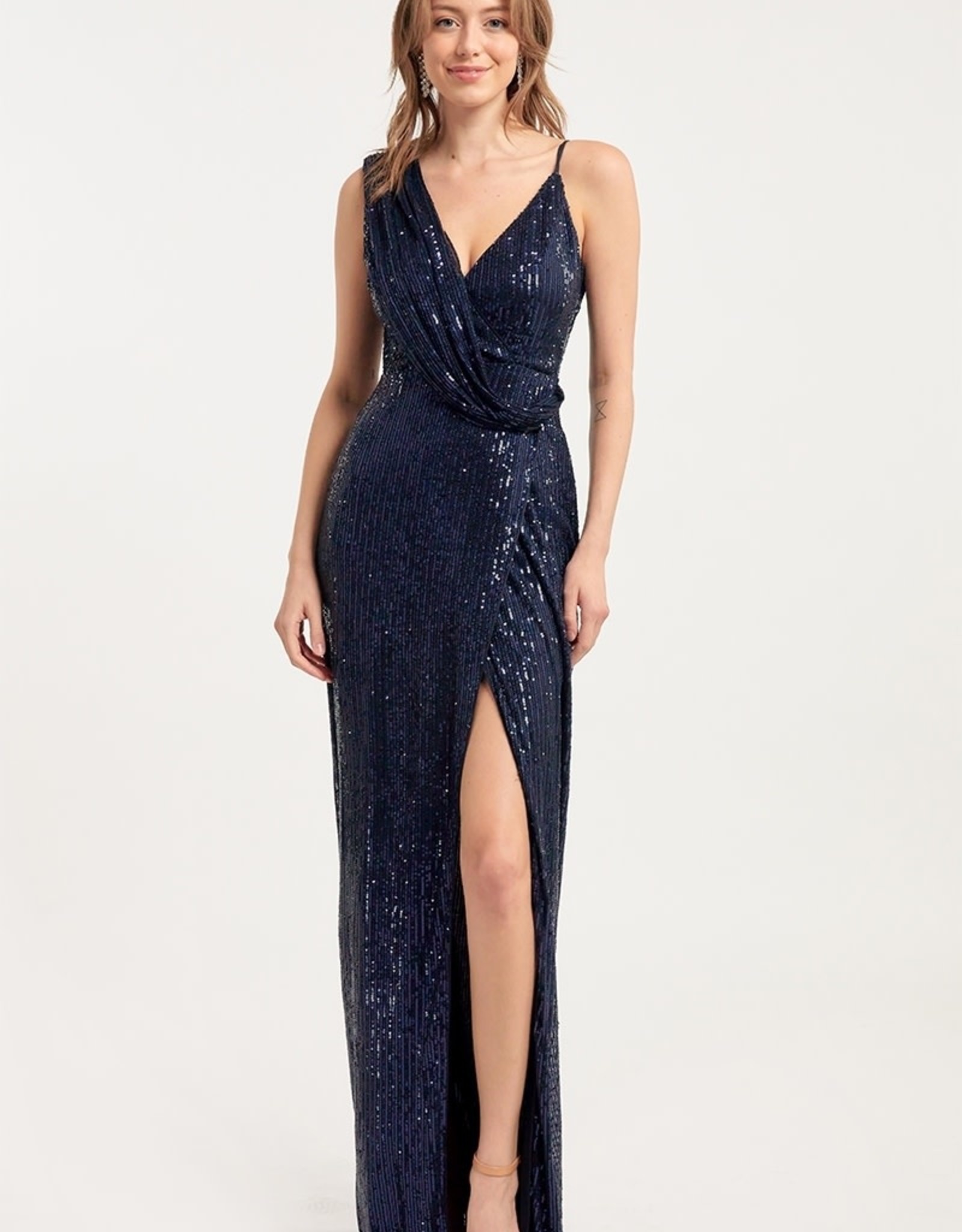 Drape Front Sequin Gown