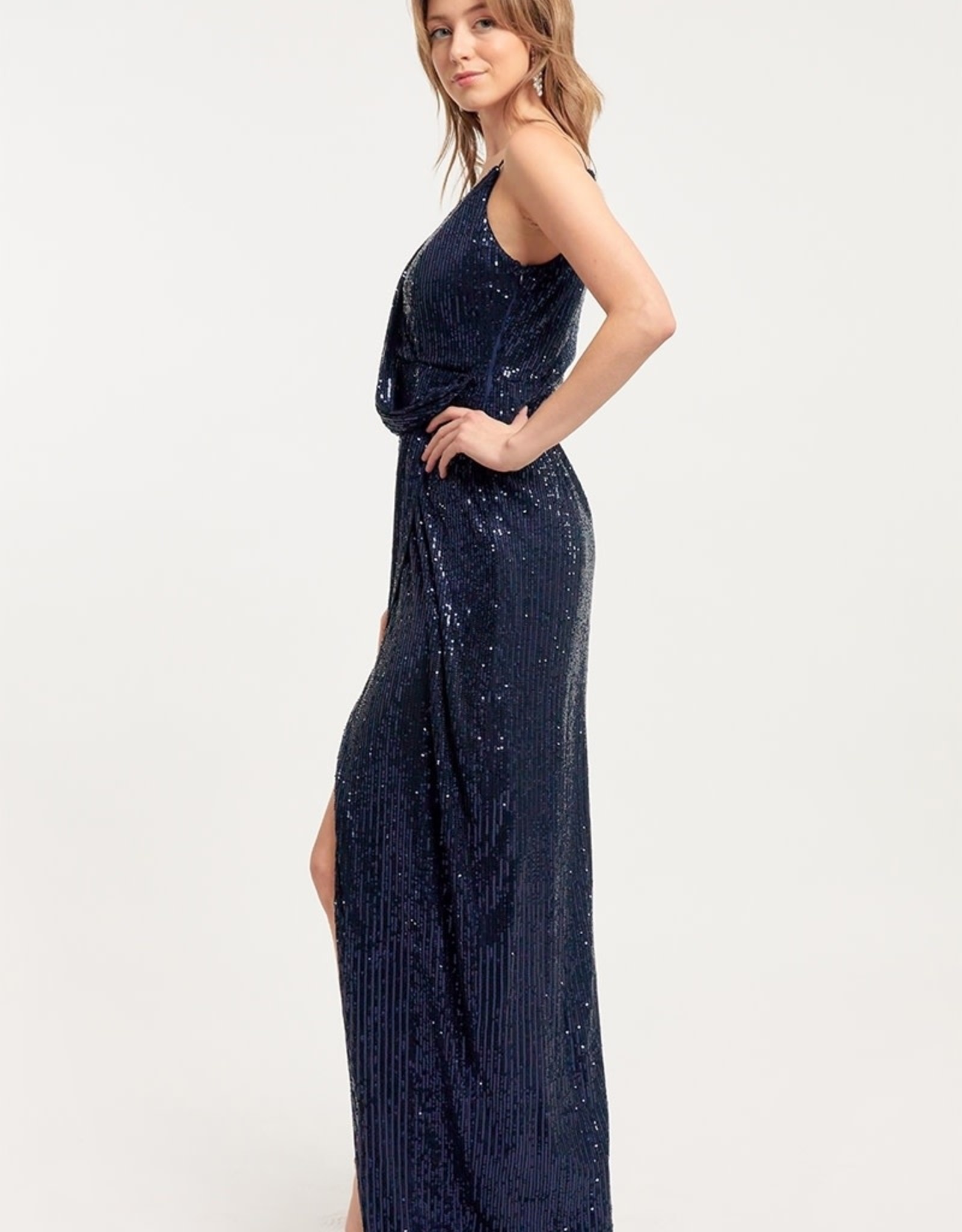 Drape Front Sequin Gown