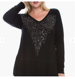 Black Stone Embellished LS Top PLUS