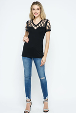 Rhinestone Laser Cut Tee - Blk