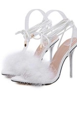 Feather Lace-Up Crystal Stilettos - White