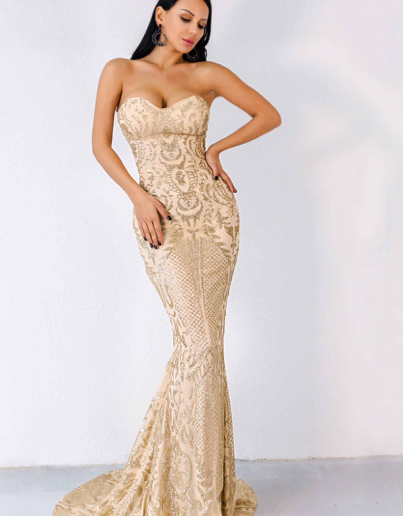 Strapless Gold Glitter Gown