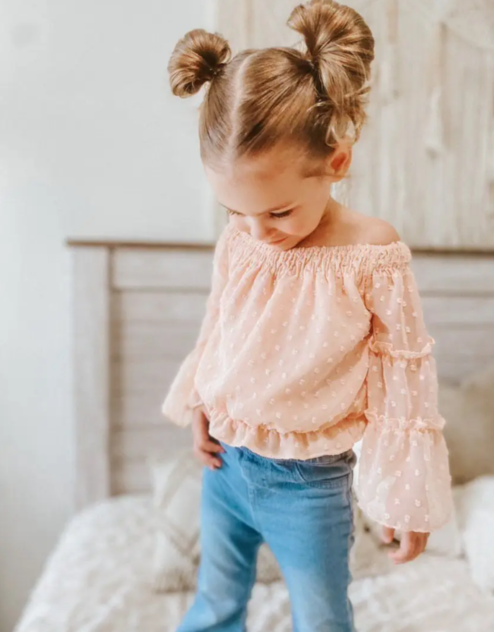 Mommy & Me Peach Off-the-Shoulder Top - Tween