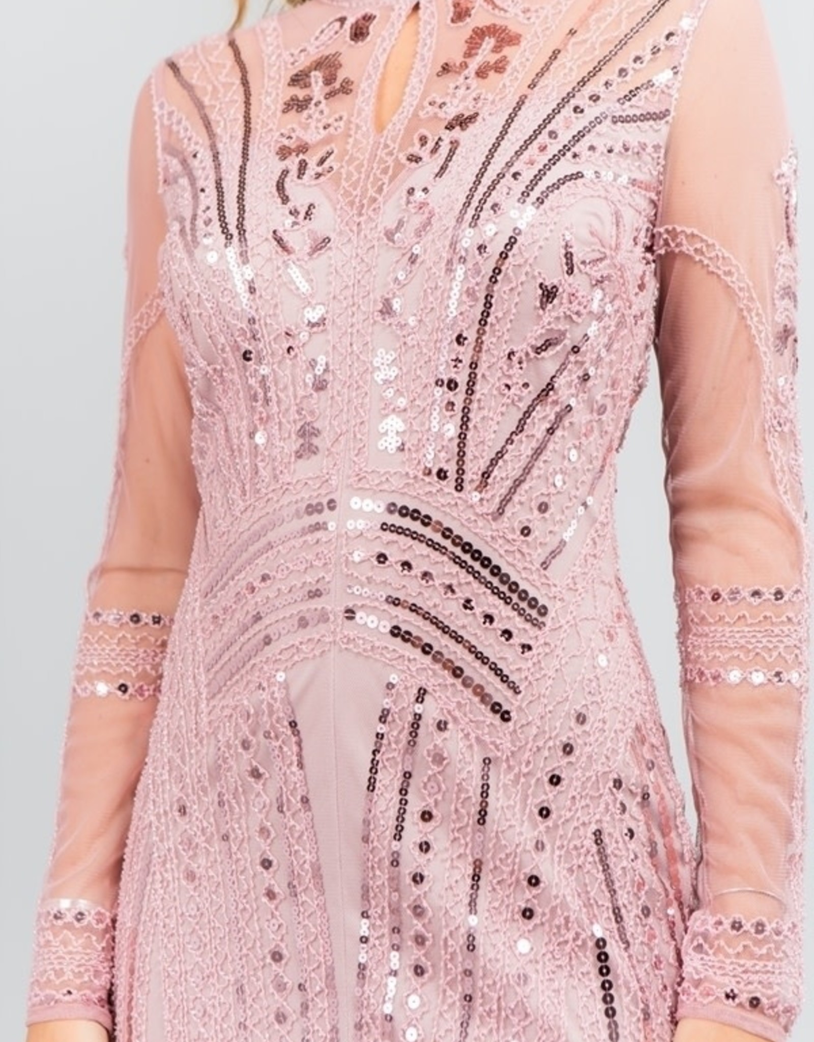 Pink LS Beaded Dress