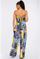 Scarf Pattern Strapless Jumpsuit