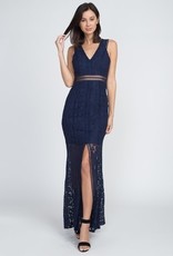 Navy Lace Gown w/Front Slit