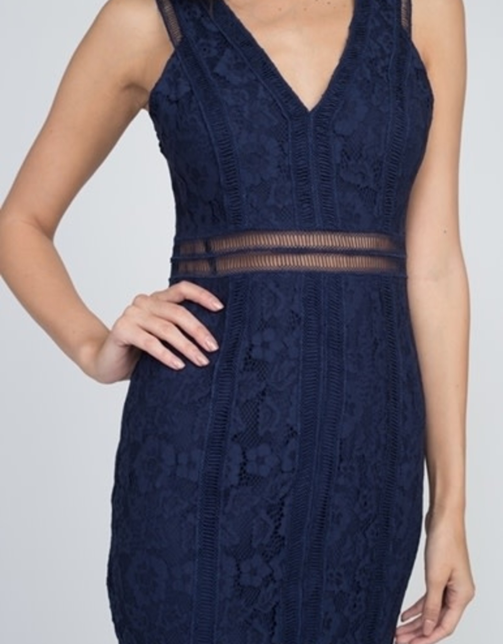 Navy Lace Gown w/Front Slit