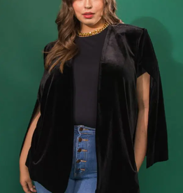 Velvet Cape Blazer - Black PLUS