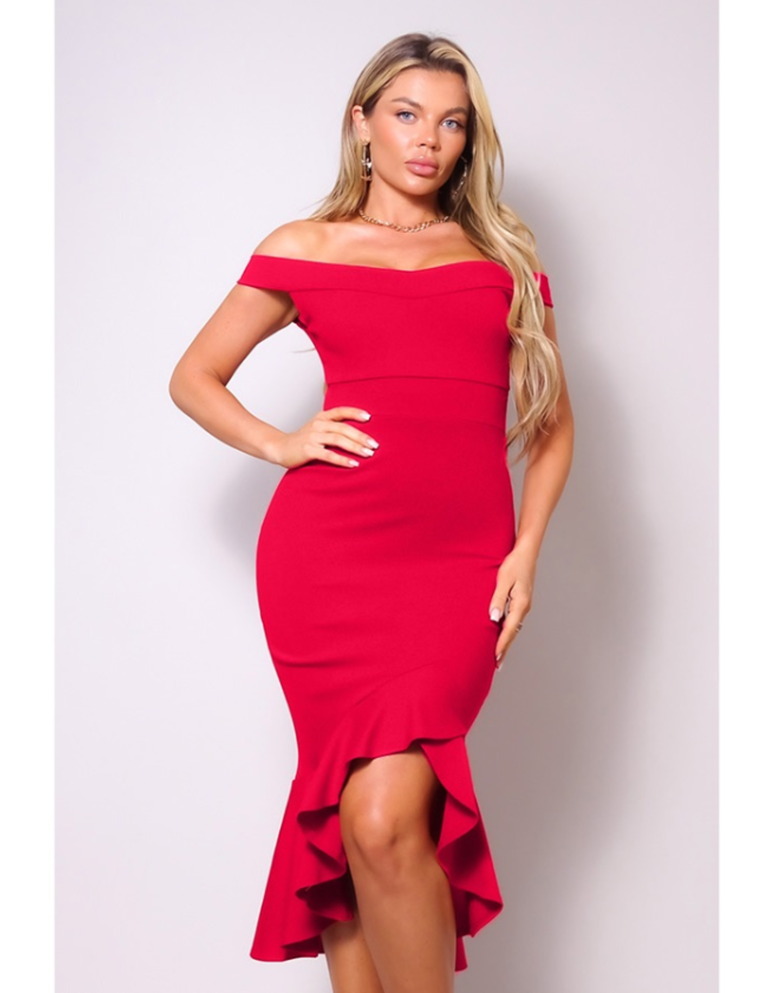 Off Shoulder Ruffle Mermaid Midi