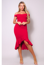 Off Shoulder Ruffle Mermaid Midi