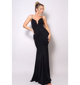 Ruched Deep V Spaghetti Strap Gown