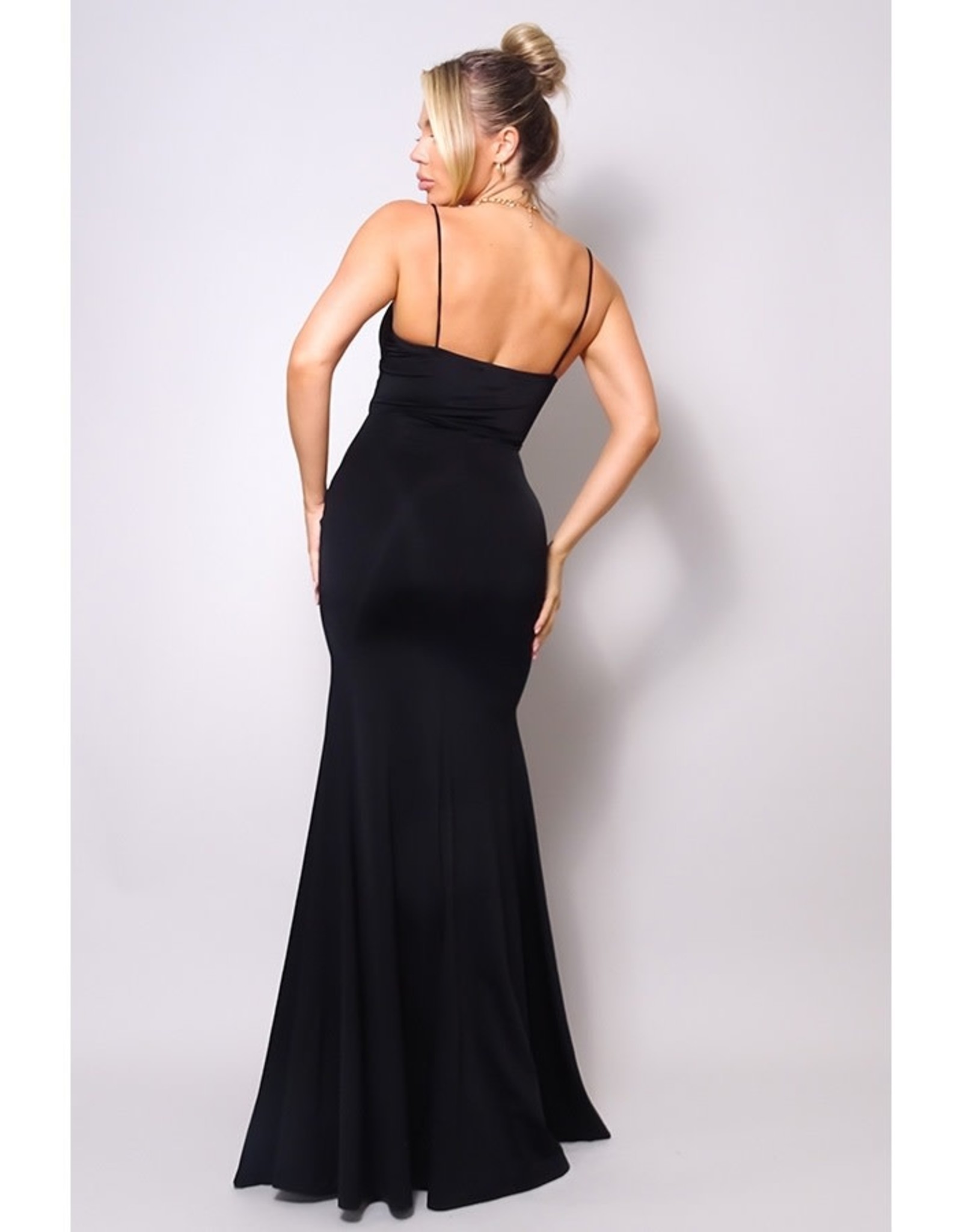 Ruched Deep V Spaghetti Strap Gown