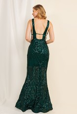 Green Sequin Plunge Gown