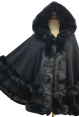 Hooded Faux Fur Trim Knit Poncho Double Row