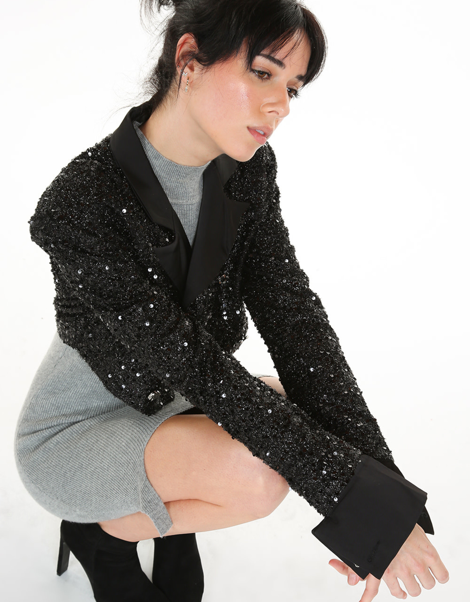 Blk Sequin Crop Jkt