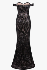 Blk Nude Bardot Sweetheart Fishtail Gown