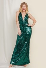 Emerald Sequin Plunge Gown