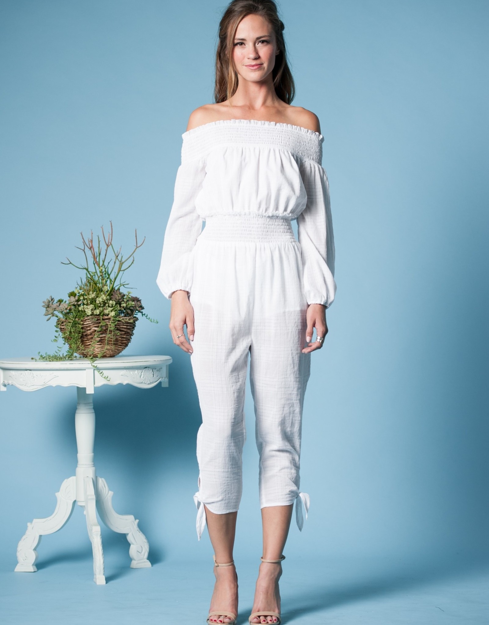 Gauze Off Shoulder Jumpsuit White