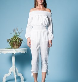 Gauze Off Shoulder Jumpsuit White