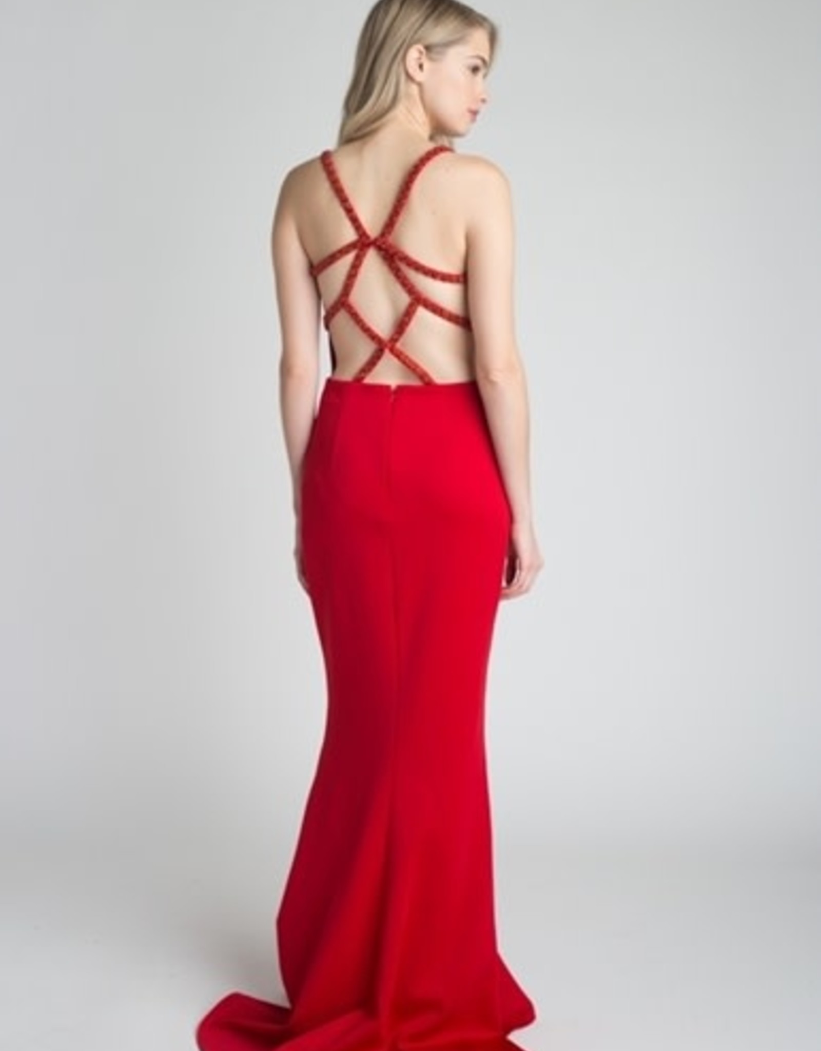 Red Gown with Beading