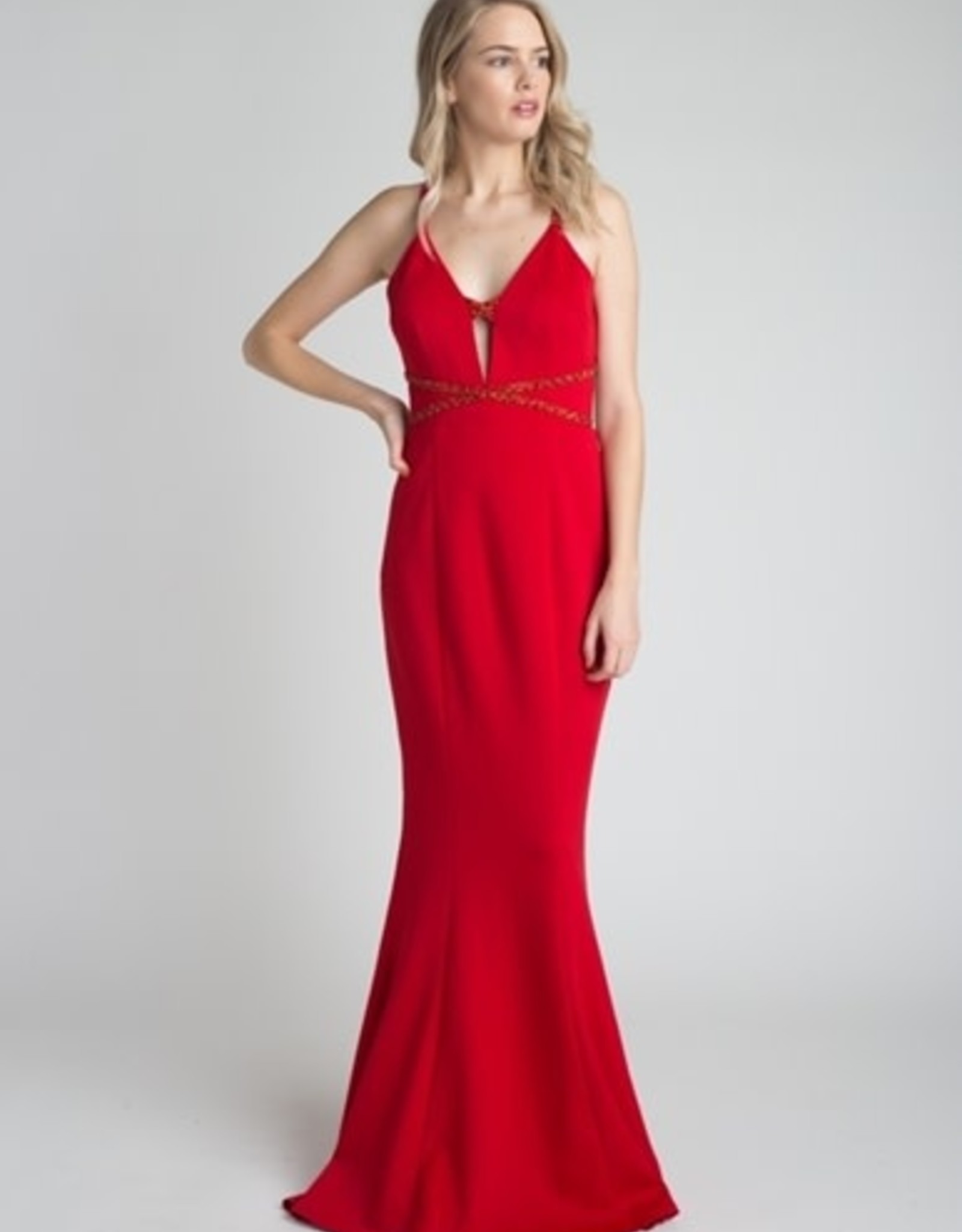 Red Gown with Beading