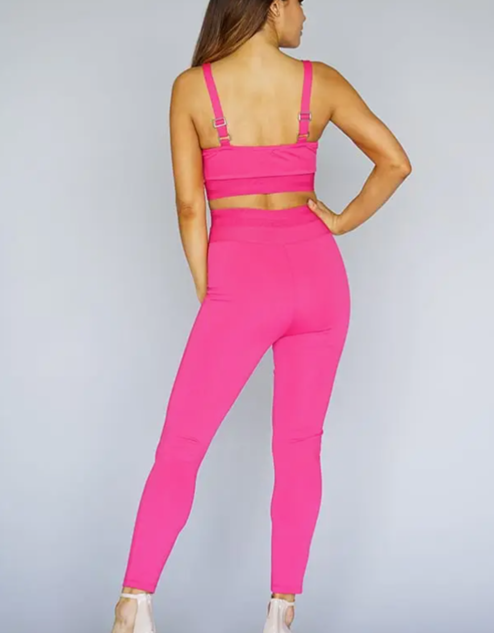 Cut Out Crop w/High Waist Elastic Band Set Pink