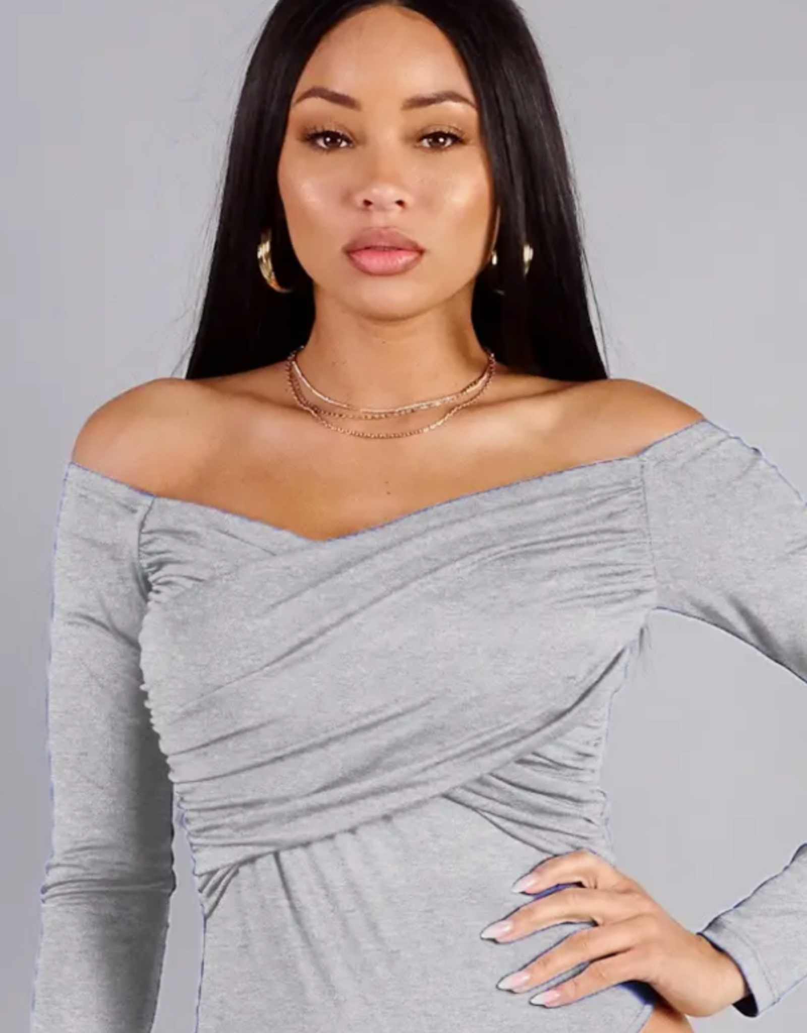 LS Off Shoulder Crossed Front Bodysuit