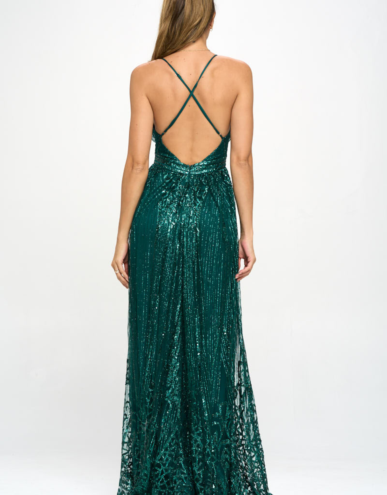 Sequin Glitter X Back Gown