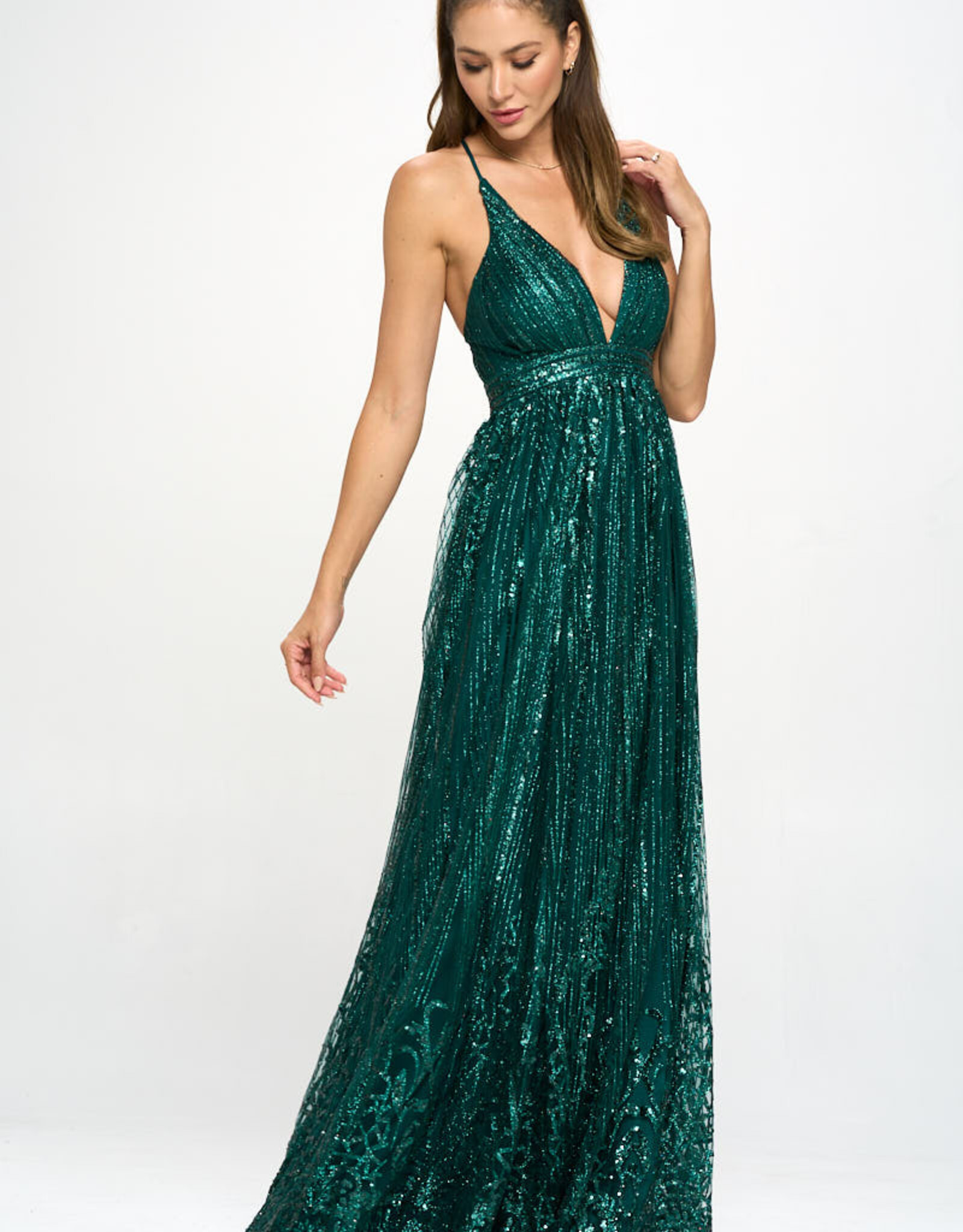 Sequin Glitter X Back Gown