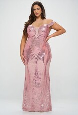 Off-the-Shoulder Mesh Inset Sequin Gown PLUS