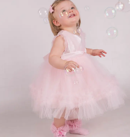 Infant Special Occasion Pink Tulle Ruffle Dress Set w/HB & Booties