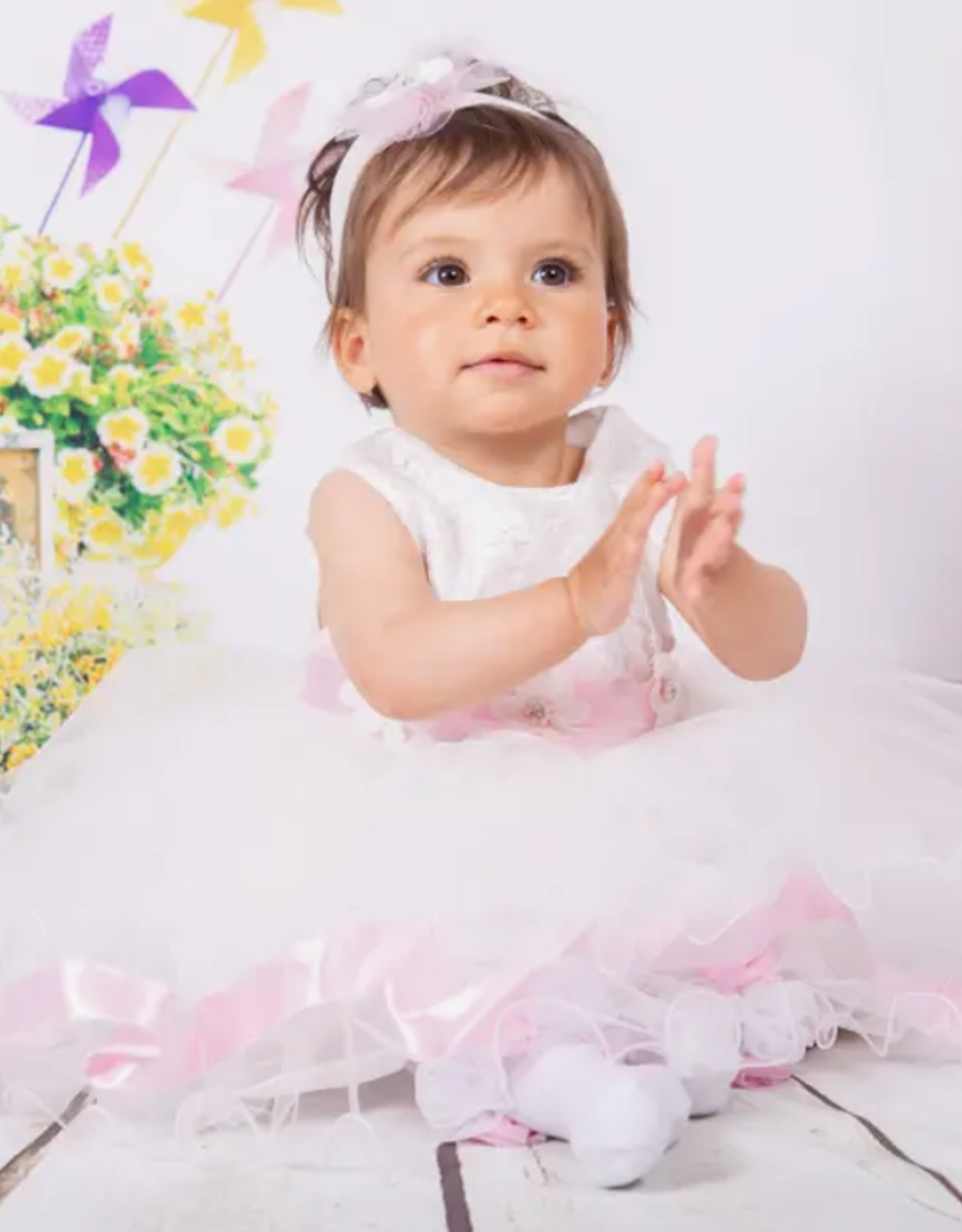 Infant Special Occasion Flower Satin Dress with Headband