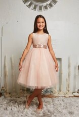 Girls' Rose Gold Sequin Back V Dress