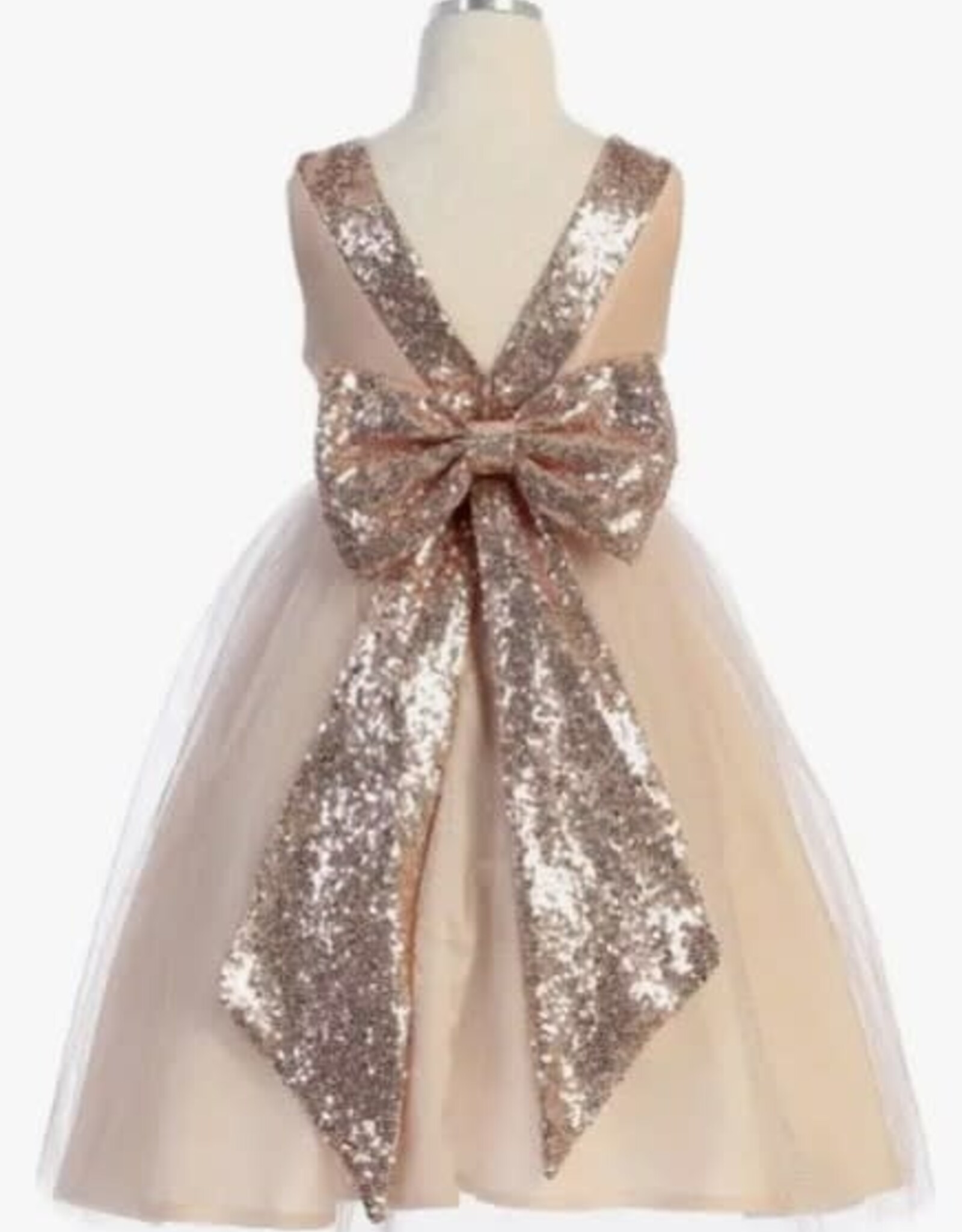 Girls' Rose Gold Sequin Back V Dress
