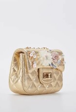 Girls' Floral Appliques Metallic Quilted Purse