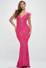 Feather Shoulder Sequins Gown