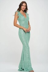 Feather Shoulder Sequins Gown